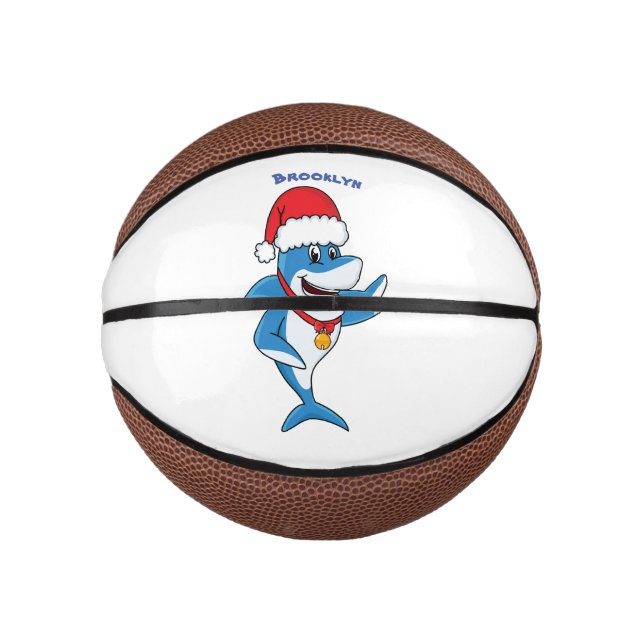 Funny Christmas shark cartoon illustration Mini Basketball (Front)