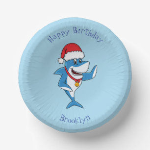 Funny Christmas shark cartoon illustration Paper Bowls
