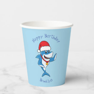 Funny Christmas shark cartoon illustration Paper Cups