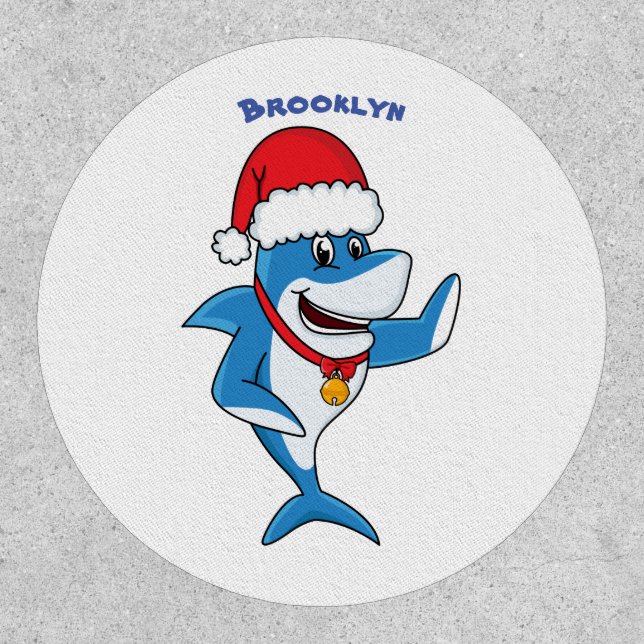 Funny Christmas shark cartoon illustration Patch (Front)