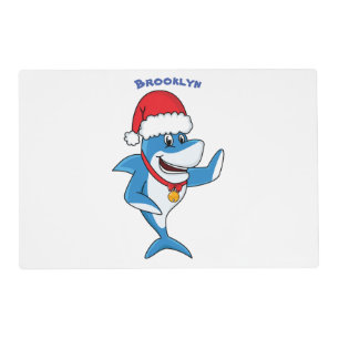 Funny Christmas shark cartoon illustration Placemat