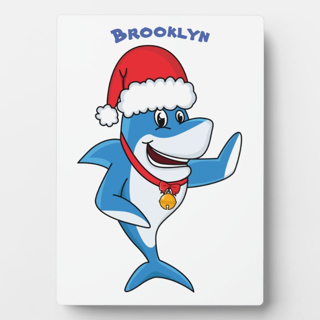Funny Christmas shark cartoon illustration Plaque (Front)