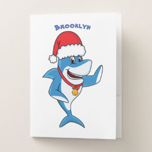 Funny Christmas shark cartoon illustration Pocket Folder