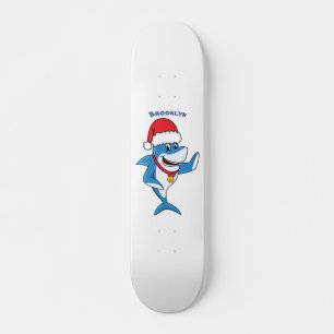 Funny Christmas shark cartoon illustration Skateboard