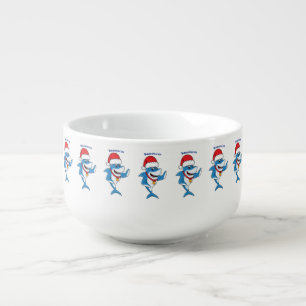 Funny Christmas shark cartoon illustration Soup Mug