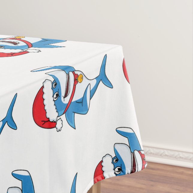 Funny Christmas shark cartoon illustration Tablecloth (In Situ)