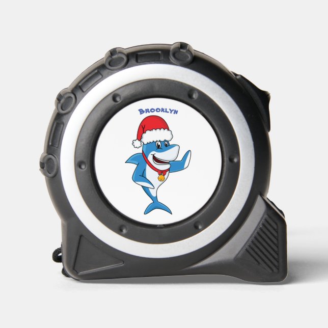 Funny Christmas shark cartoon illustration Tape Measure (Front)