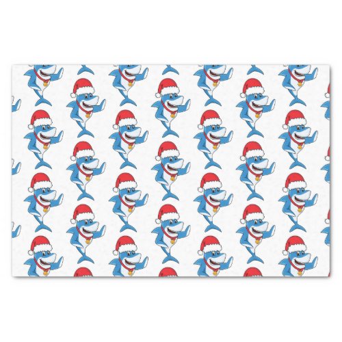 Funny Christmas shark cartoon illustration Tissue Paper