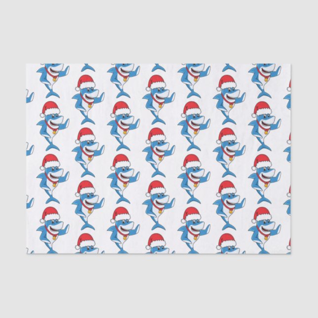 Funny Christmas shark cartoon illustration Tissue Paper (Front)