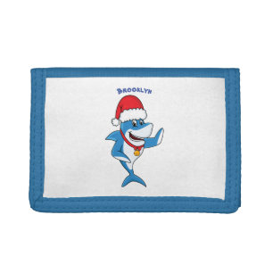 Funny Christmas shark cartoon illustration Tri-fold Wallet