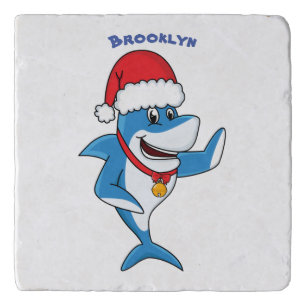 Funny Christmas shark cartoon illustration Trivet