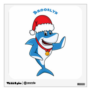 Funny Christmas shark cartoon illustration Wall Decal