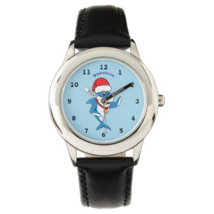 Funny Christmas shark cartoon illustration Watch