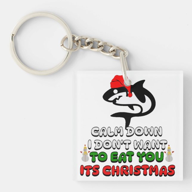 funny christmas shark cute   keychain (Front)