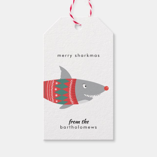 Funny Christmas Shark Gift Tag (Front)