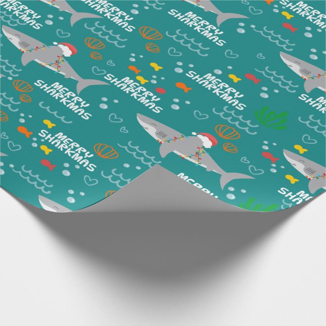 Funny Christmas Shark  Merry Sharkmas Wrapping Paper (Corner)