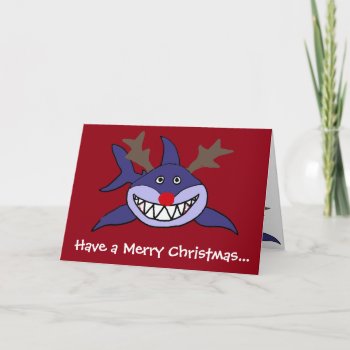 Funny Christmas Shark Reindeer Holiday Card by ChristmasSmiles at Zazzle