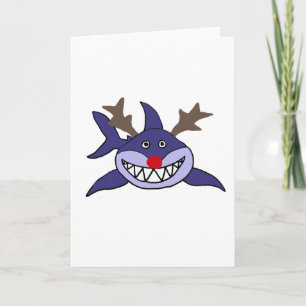 Funny Christmas Shark Reindeer Holiday Card
