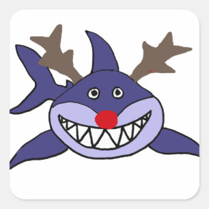 Funny Christmas Shark Reindeer Square Sticker
