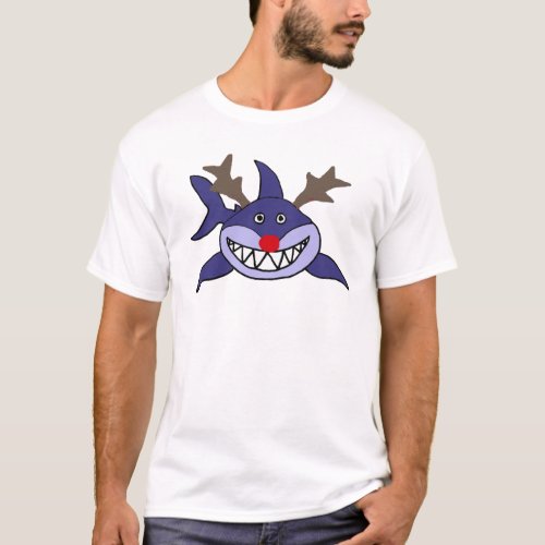 Funny Christmas Shark Reindeer T_Shirt