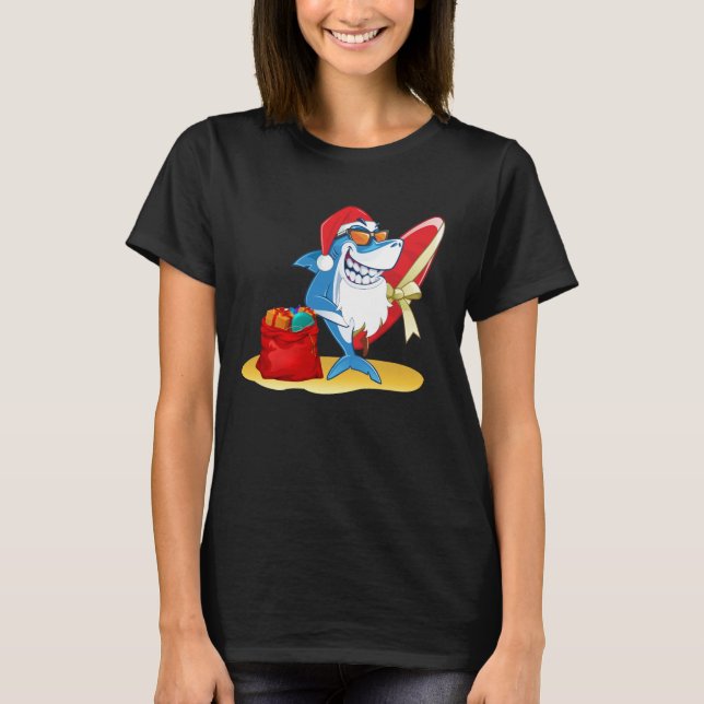 Funny Christmas Shark Santa Novelty T-Shirt (Front)