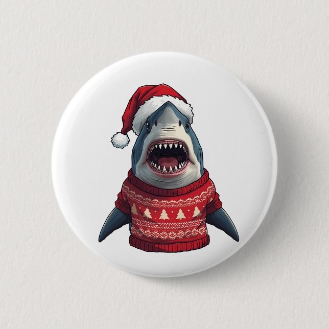 Funny Christmas Shark Ugly Sweater T-Shirt  Button (Front)