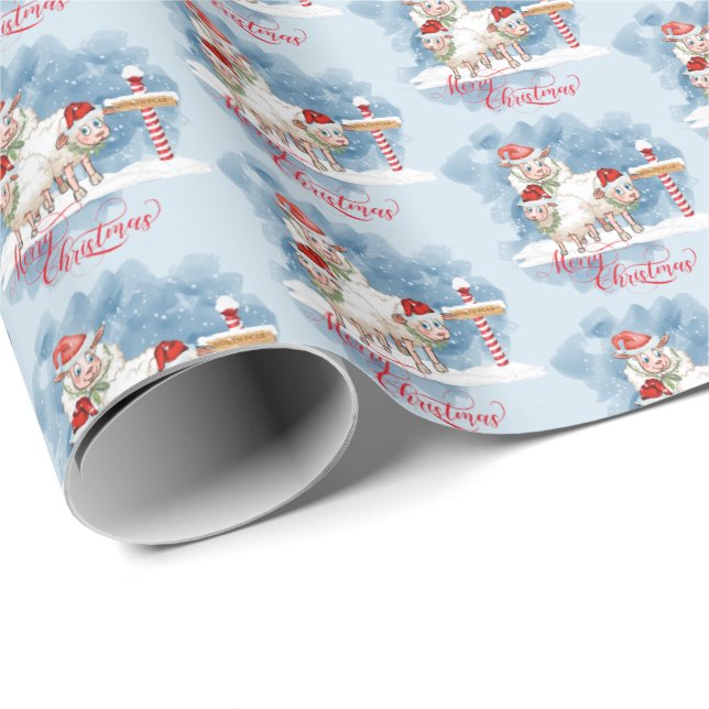 Funny Christmas Sheep at North Pole Wrapping Paper (Roll Corner)