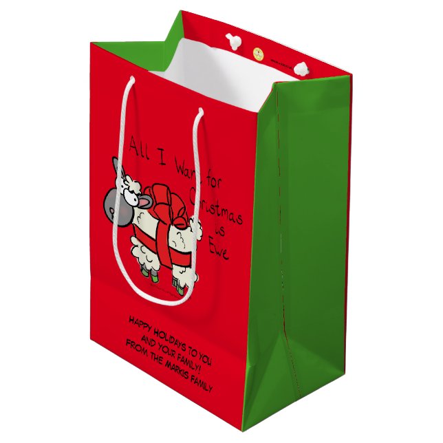 Funny Christmas Sheep Cartoon Medium Gift Bag (Front Angled)