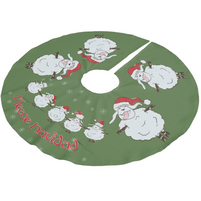 FUNNY Christmas Sheep Fleece Navidad Brushed Polyester Tree Skirt (Angled)