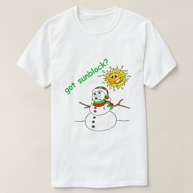 Funny Christmas Shirt Melting Snowman Got Sunblock (Design Front)