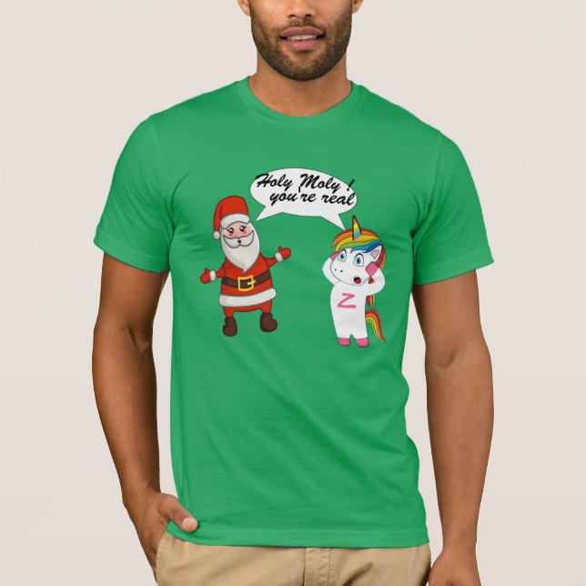 Funny Christmas Shirt, Santa & Unicorn Collision T-Shirt (Front)