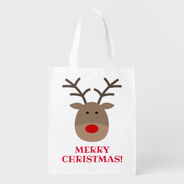 Funny Christmas shopping bag with cute reindeer (Front)