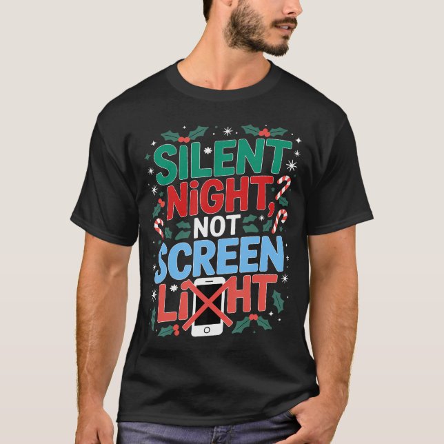 Funny Christmas Silent Night No Screen Light Paren T-Shirt (Front)
