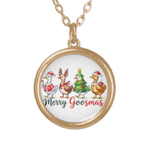 Funny Christmas Silly Goose Gold Plated Necklace
