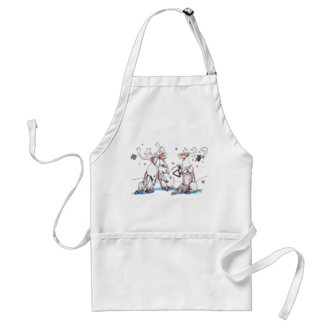 Funny Christmas Singing Caribou Art Designed Adult Apron (Front)