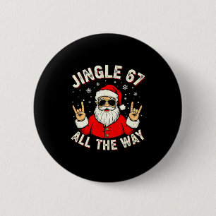 Funny Christmas Six Seven Santa Rock N' Roll Hands Button