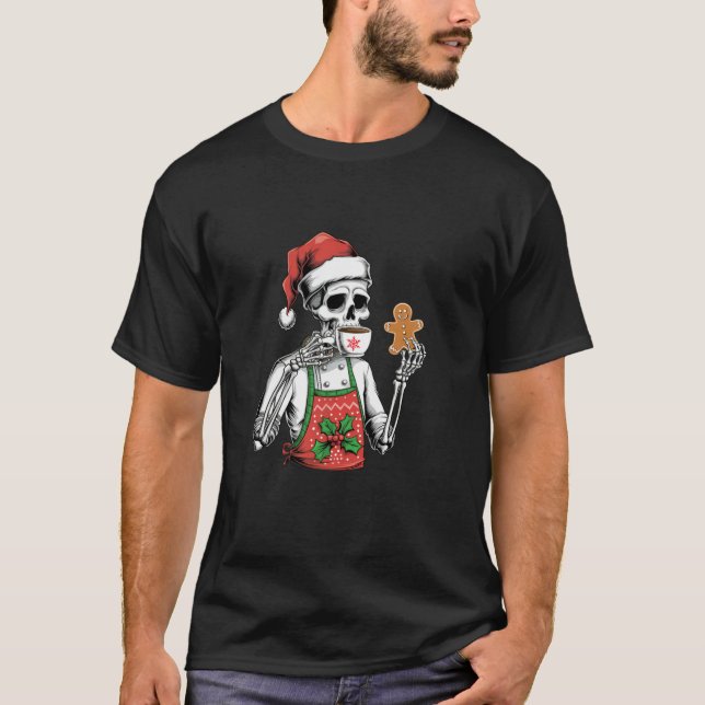 Funny Christmas Skeleton Chef Gingerbread Man Coff T-Shirt (Front)