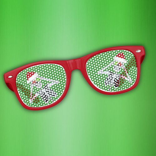 Funny Christmas Skeleton Hat Ornaments on Green Retro Sunglasses
