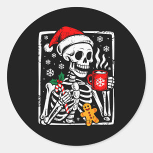 Funny Christmas Skeleton Hot Chocolate Xmas Men Wo Classic Round Sticker