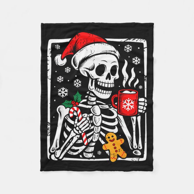 Funny Christmas Skeleton Hot Chocolate Xmas Men Wo Fleece Blanket (Front)