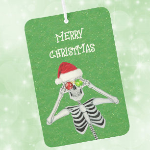 Funny Christmas Skeleton Ornament Eyeballs Green Air Freshener