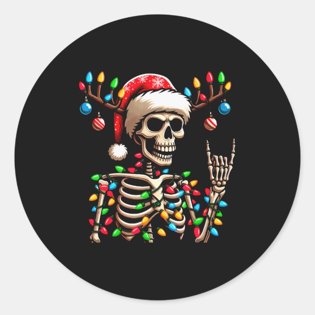 Funny Christmas Skeleton Santa Hat Xmas Vibes For  Classic Round Sticker (Front)