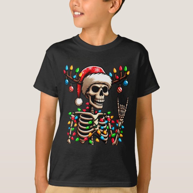 Funny Christmas Skeleton Santa Hat Xmas Vibes For  T-Shirt (Front)