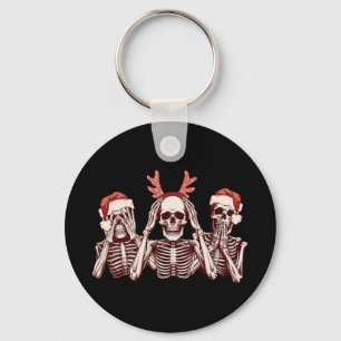 Funny Christmas Skeleton See Hear Speak No Evil  Keychain