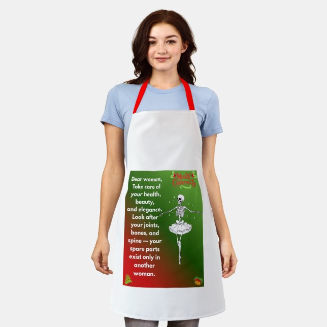 Funny Christmas Skeleton Wishes for woman  Apron (Worn)