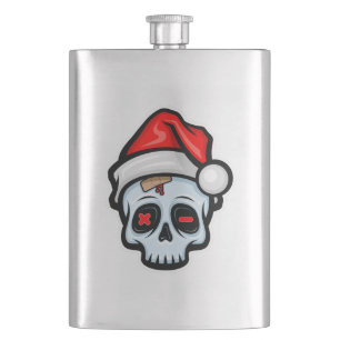 Funny Christmas Skull, Cartoon Style Flask