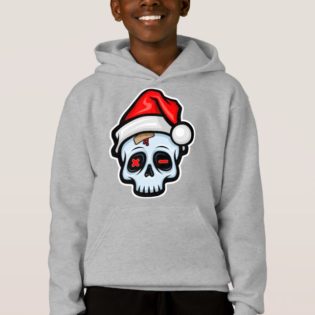 Funny Christmas Skull, Cartoon Style Hoodie (Front)