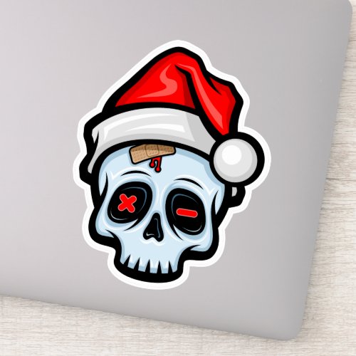 Funny Christmas Skull Cartoon Style Sticker