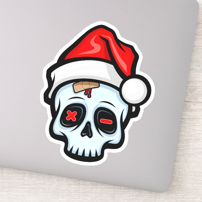 Funny Christmas Skull, Cartoon Style Sticker (Detail)