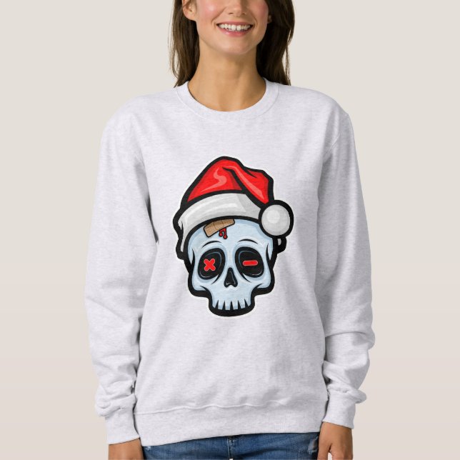 Funny Christmas Skull, Cartoon Style Sweatshirt (Front)